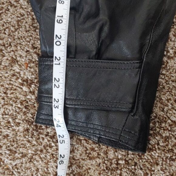 VTG Winlit Black Leather Jacket Unisex Hooded Trench Coat Size M - Picture 7 of 7